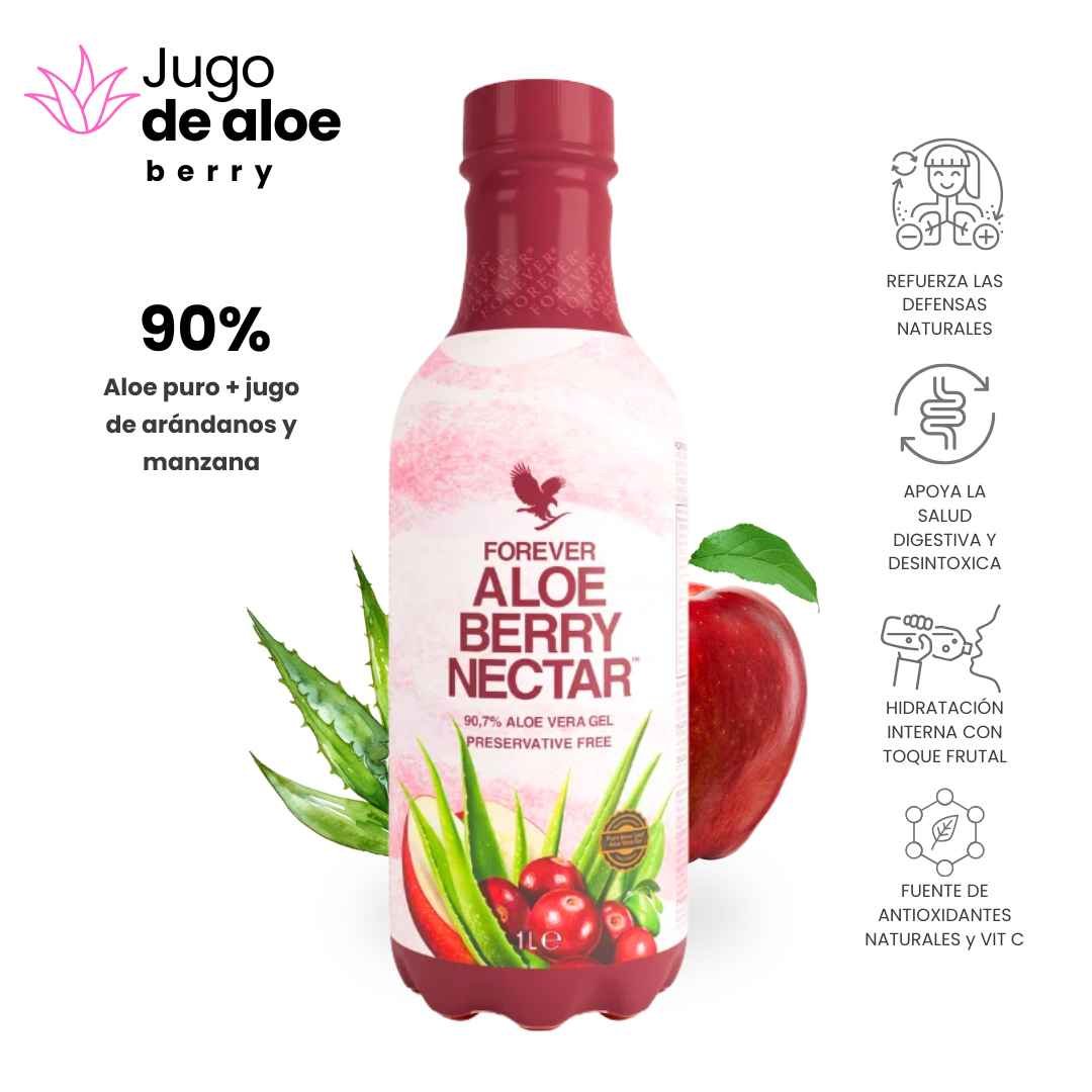 Forever Aloe Berry Nectar: 90 % de aloe puro con jugo de arándanos y manzana