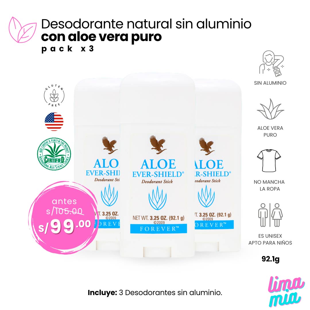 Pack X3 Desodorante Sin Aluminio Aloe Ever-shield®