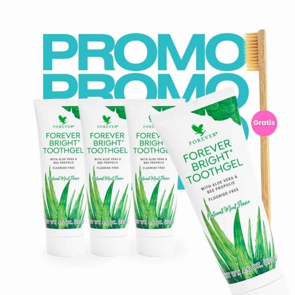Pack x4 de pasta dental Forever Bright Toothgel con cepillo de bambú de regalo