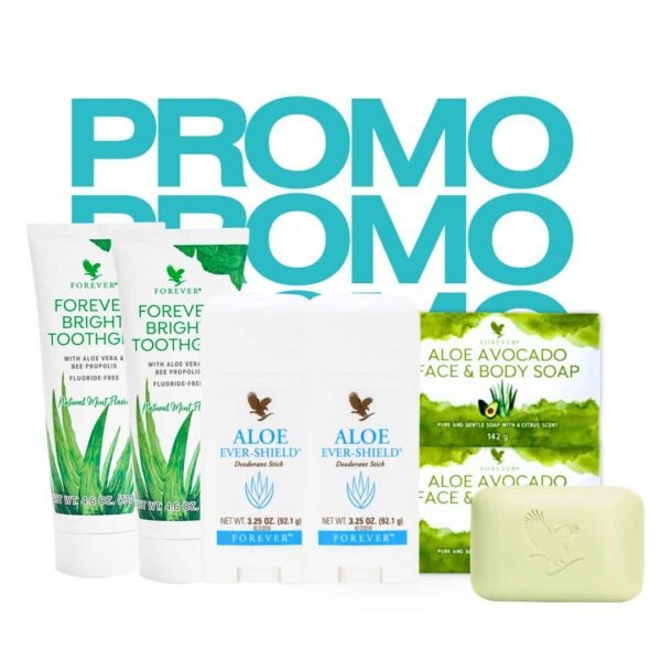 Pack x6 de Forever: dos pastas dentales, dos desodorantes Ever-Shield y dos jabones de palta