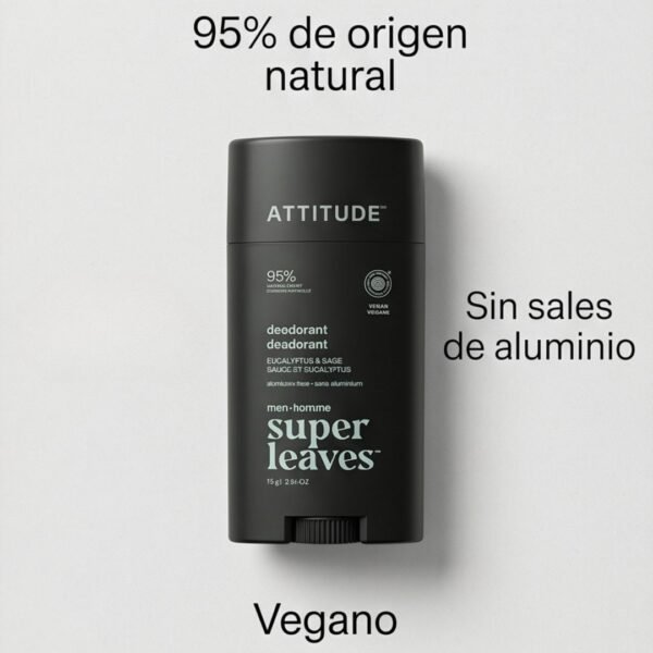 Desodorante natural para hombre ATTITUDE Super Leaves eucalipto y salvia sin aluminio