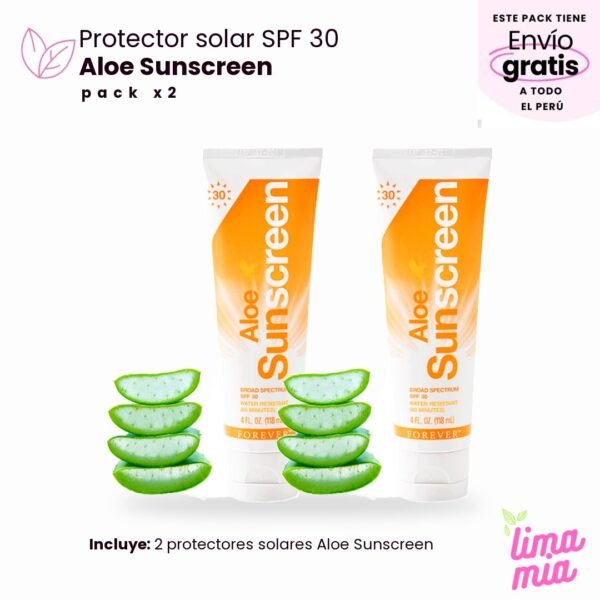 Pack x2 de Bloqueador solar de aloe vera SPF 30: 2 protectores solares Aloe Sunscreen