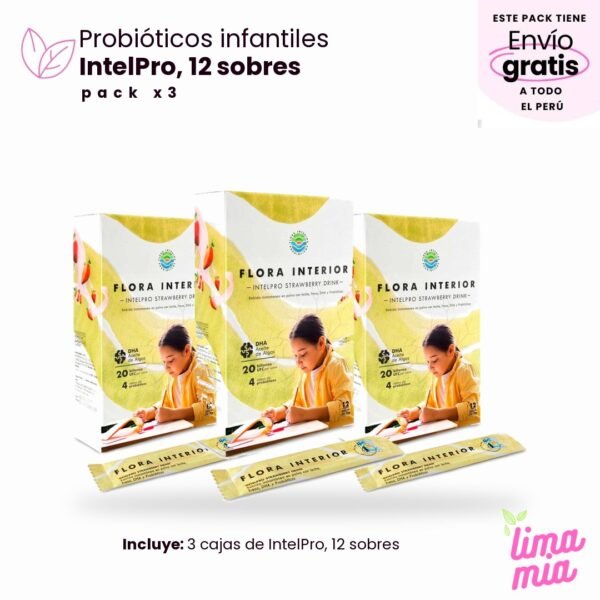 Pack x3 de Probióticos infantiles IntelPro, 12 sobres: 3 cajas de IntelPro, 12 sobres