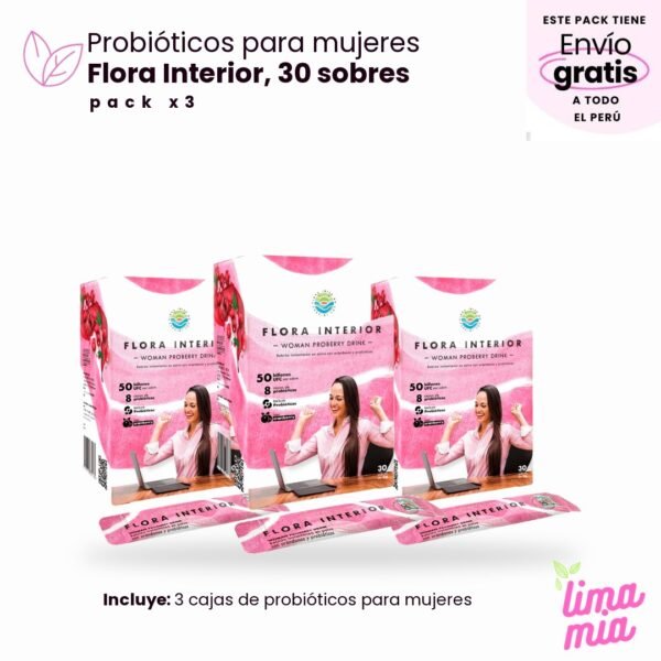 Pack x3 de Probióticos para mujeres, 30 sobres: 3 cajas de probióticos para mujeres