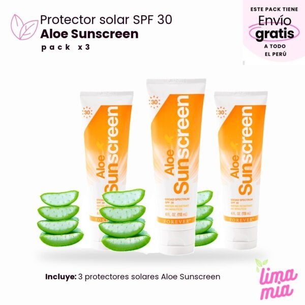 Pack x3 de Bloqueador solar de aloe vera SPF 30: 3 protectores solares Aloe Sunscreen