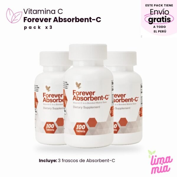 Pack x3 de Vitamina C Forever Absorbent-C: 3 frascos de Absorbent-C