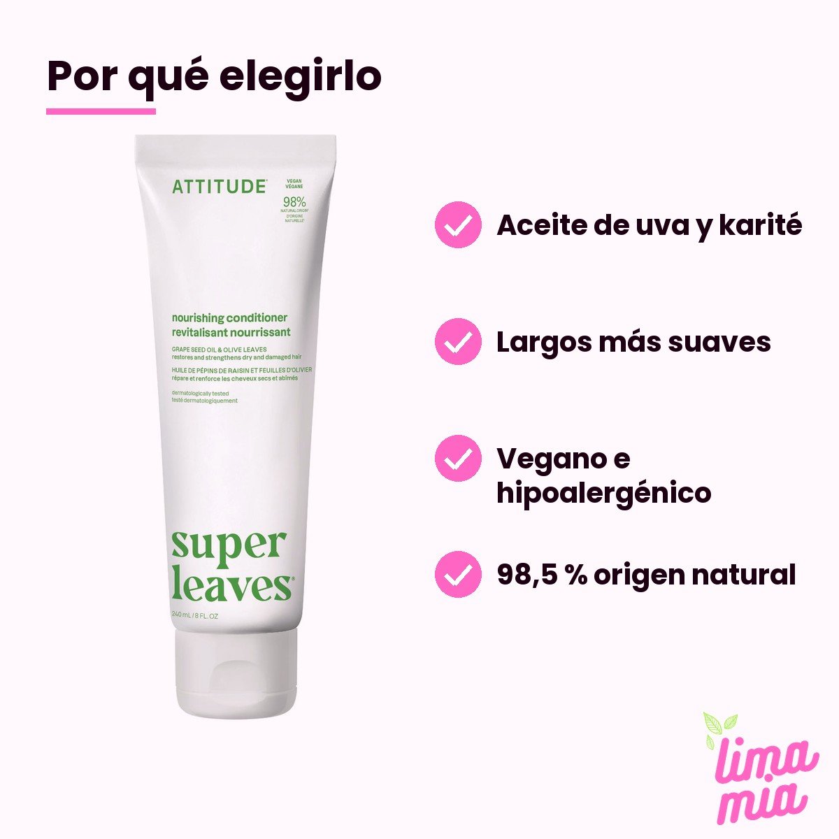 Acondicionador para Cabello Dañado Nutre y Fortalece Olivo y Aceite de Uva: por qué elegirlo (aceite de uva y karité, largos más suaves, vegano e hipoalergénico, 98,5 % origen natu