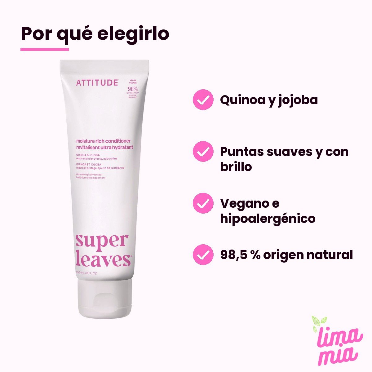 Acondicionador para Cabello Seco Hidratación Intensa Quinoa y Jojoba: por qué elegirlo (quinoa y jojoba, puntas suaves y con brillo, vegano e hipoalergénico, 98,5 % origen natural)