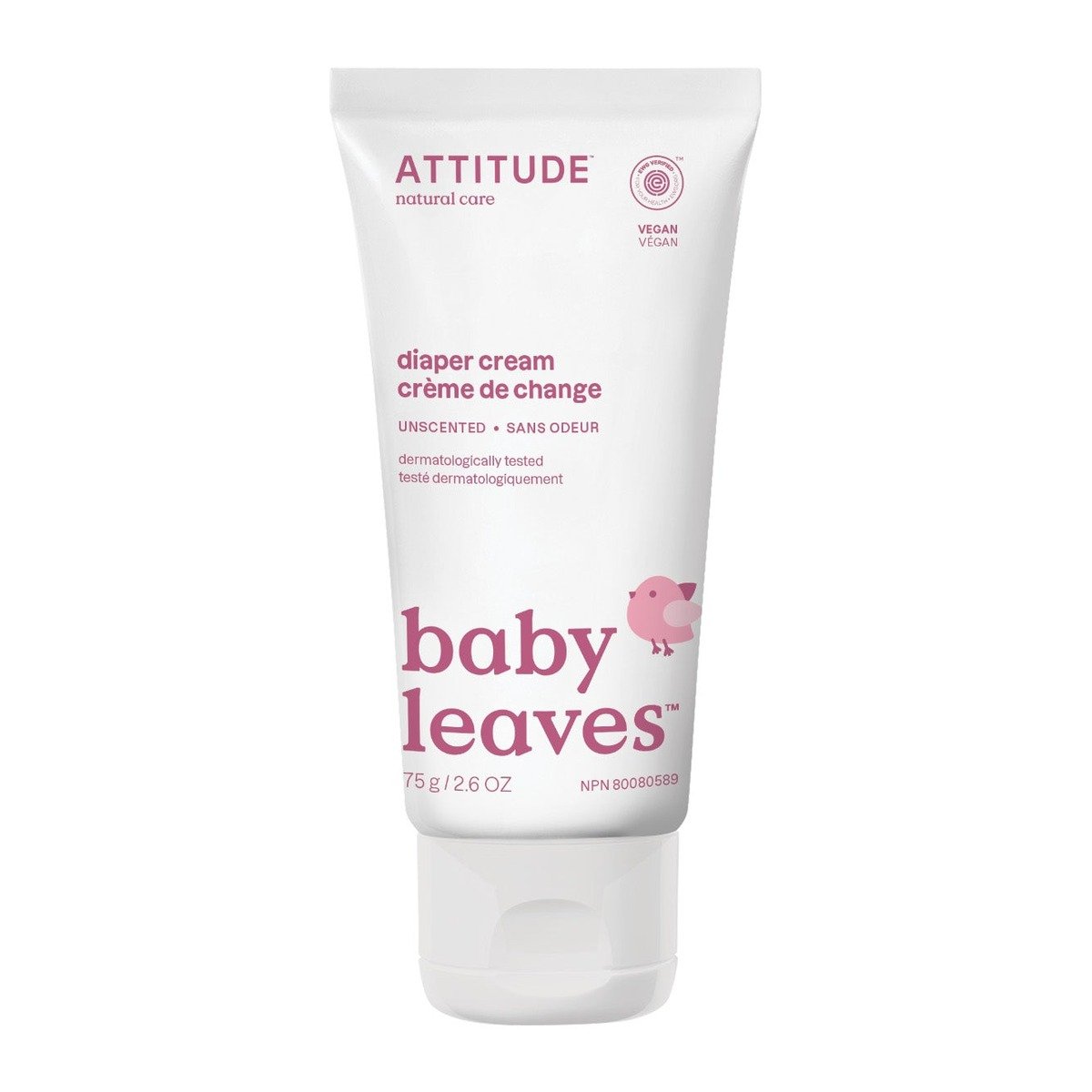 Crema para escaldaduras ATTITUDE baby leaves con óxido de zinc, tubo de 75 g sin aroma