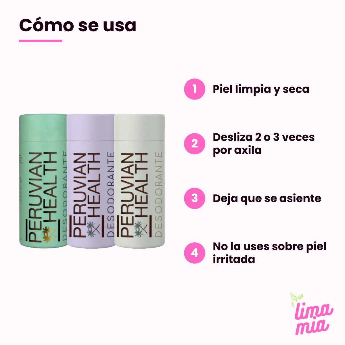 Modo de uso del desodorante natural en barra Peruvian Health – Lima Mía