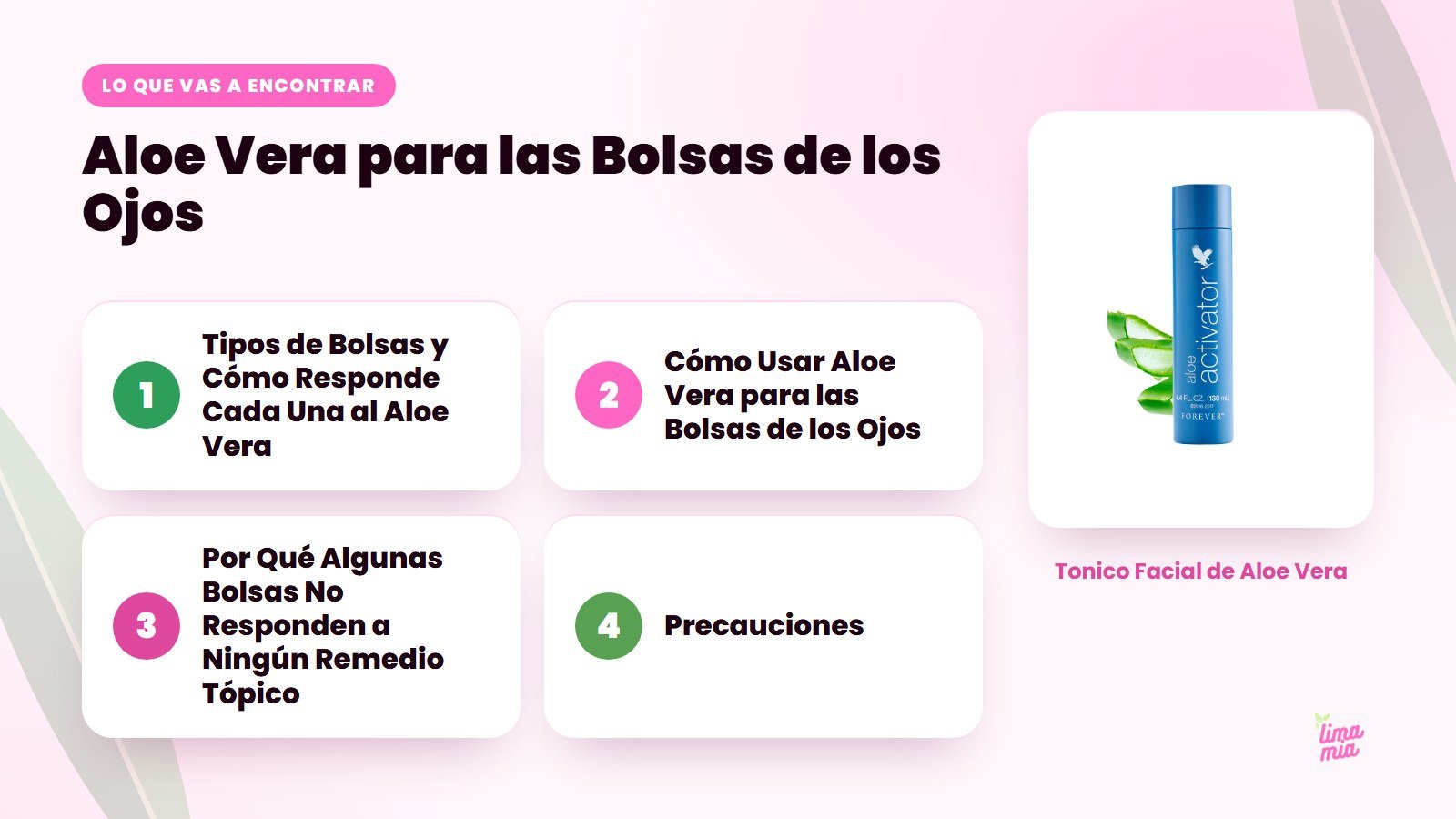 Lo que vas a encontrar en «Aloe Vera para las Bolsas de los Ojos»: Tipos de Bolsas y Cómo Responde Cada Una al Aloe Vera, Cómo Usar Aloe Vera para las Bolsas de los Ojos, Por Qué Algunas Bolsas No Responden a Ningún Remedio Tópico, Precauci