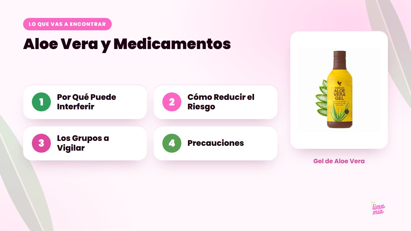Lo que vas a encontrar en «Aloe Vera y Medicamentos»: Por Qué Puede Interferir, Cómo Reducir el Riesgo, Los Grupos a Vigilar, Precauciones
