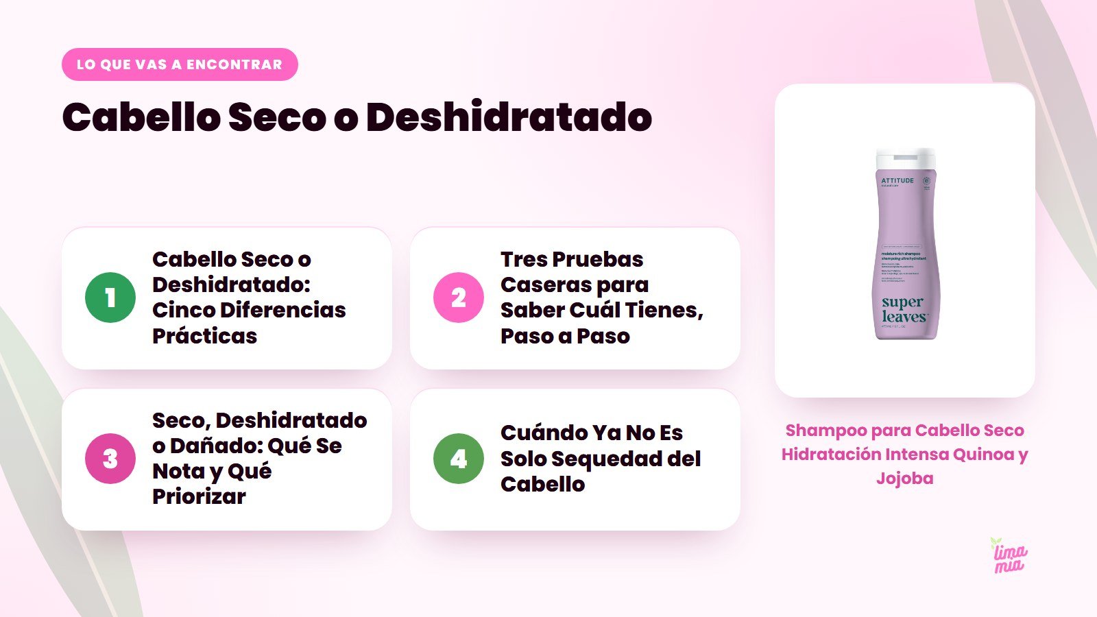 Lo que vas a encontrar en «Cabello Seco o Deshidratado»: Cabello Seco o Deshidratado: Cinco Diferencias Prácticas, Tres Pruebas Caseras para Saber Cuál Tienes, Paso a Paso, Seco, Deshidratado o Dañado: Qué Se Nota y Qué Priorizar, Cuándo Ya