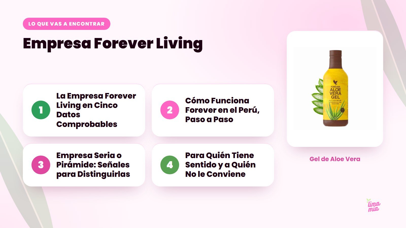 Lo que vas a encontrar en «Empresa Forever Living»: La Empresa Forever Living en Cinco Datos Comprobables, Cómo Funciona Forever en el Perú, Paso a Paso, Empresa Seria o Pirámide: Señales para Distinguirlas, Para Quién Tiene Sentido y a Qui