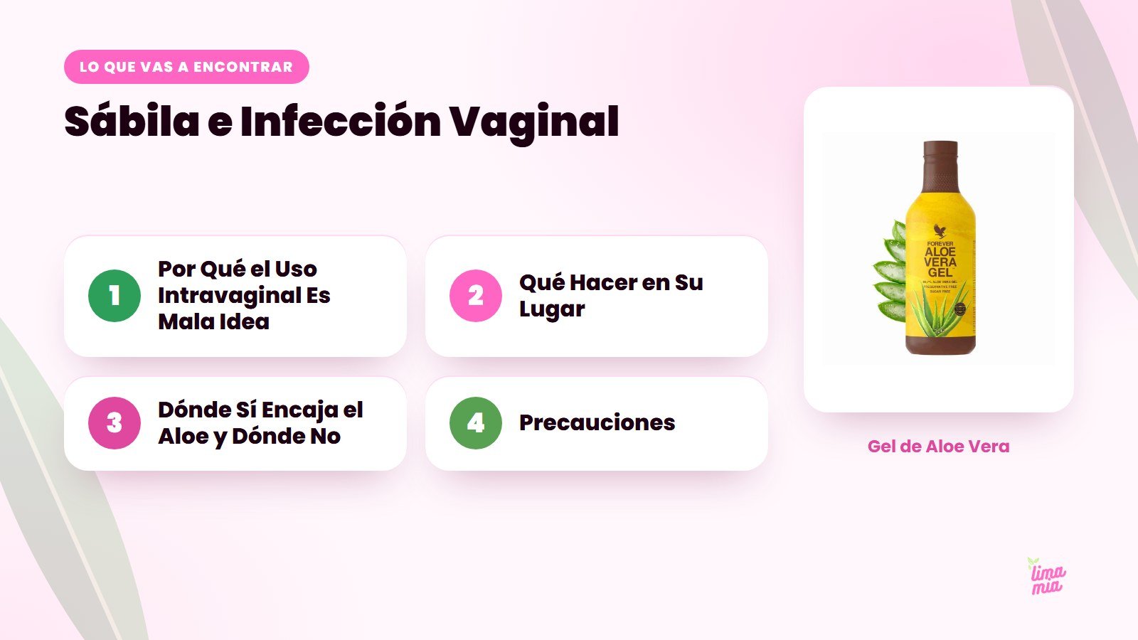 Lo que vas a encontrar en «Sábila e Infección Vaginal»: Por Qué el Uso Intravaginal Es Mala Idea, Qué Hacer en Su Lugar, Dónde Sí Encaja el Aloe y Dónde No, Precauciones