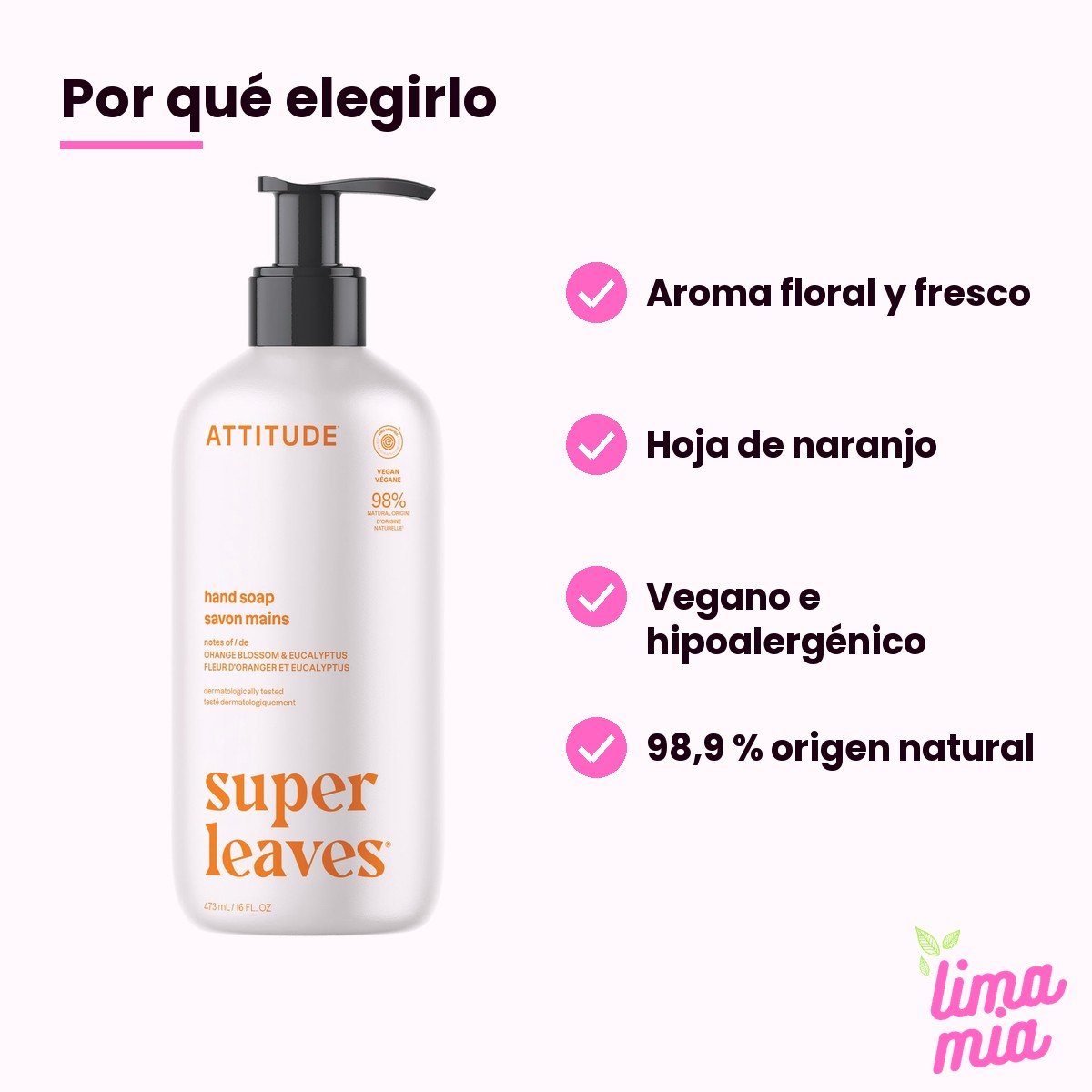Jabón Líquido para Manos Naranjo y Eucalipto: por qué elegirlo (aroma floral y fresco, hoja de naranjo, vegano e hipoalergénico, 98,9 % origen natural)