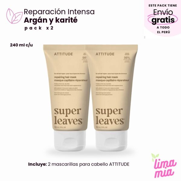 Pack x2 de mascarilla para cabello: 2 mascarillas para cabello ATTITUDE