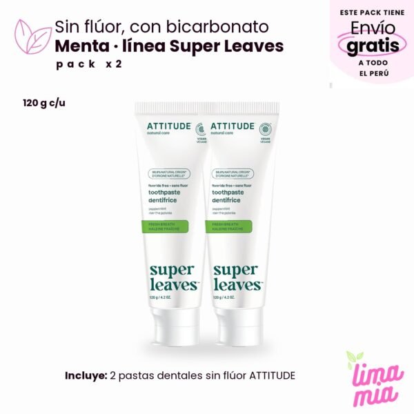 Pack x2 de pasta dental sin flúor para adultos: 2 pastas dentales sin flúor ATTITUDE