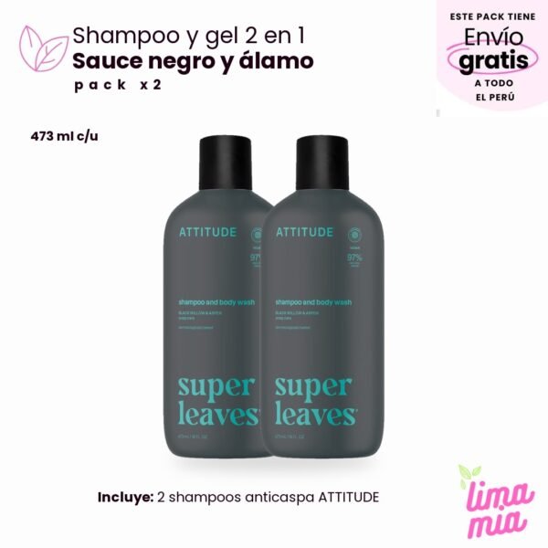 Pack x2 de shampoo anticaspa natural: 2 shampoos anticaspa ATTITUDE