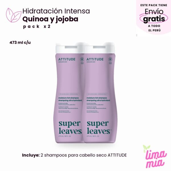 Pack x2 de shampoo para cabello seco: 2 shampoos para cabello seco ATTITUDE