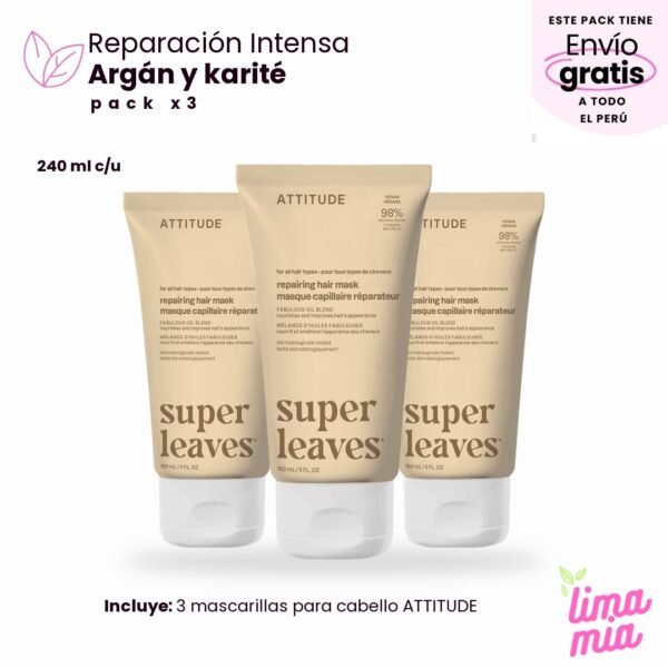 Pack x3 de mascarilla para cabello: 3 mascarillas para cabello ATTITUDE