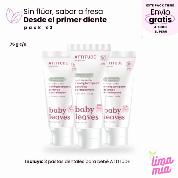 Pack x3 de pasta dental para bebé: 3 pastas dentales para bebé ATTITUDE