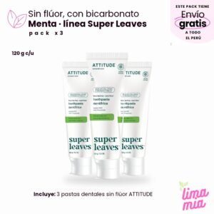 Pack x3 de pasta dental sin flúor para adultos: 3 pastas dentales sin flúor ATTITUDE