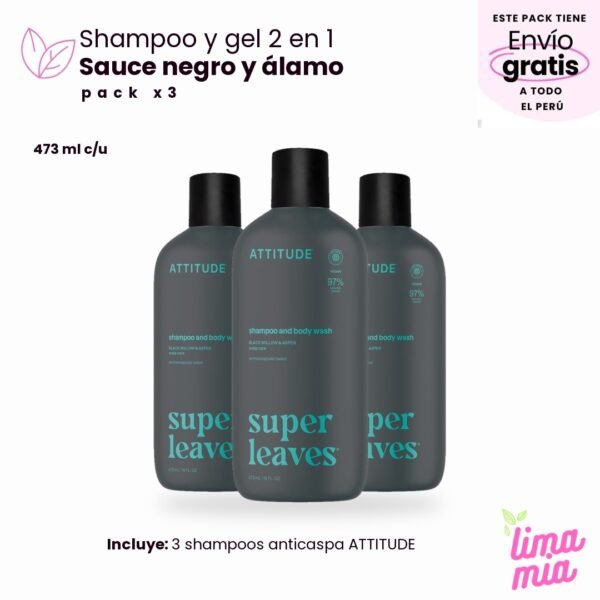 Pack x3 de shampoo anticaspa natural: 3 shampoos anticaspa ATTITUDE