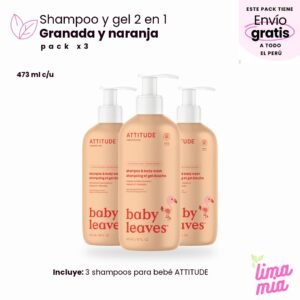 Pack x3 de shampoo para bebé: 3 shampoos para bebé ATTITUDE