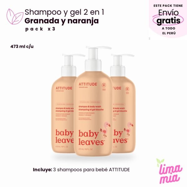 Pack x3 de shampoo para bebé: 3 shampoos para bebé ATTITUDE