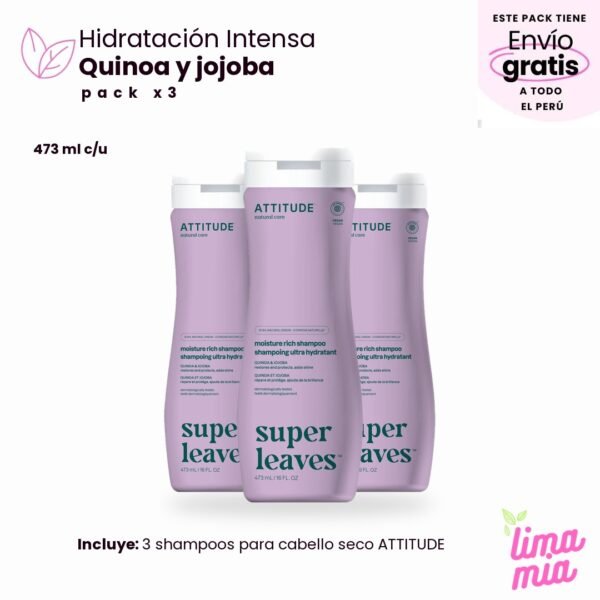Pack x3 de shampoo para cabello seco: 3 shampoos para cabello seco ATTITUDE