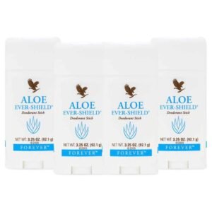 Pack x4 de desodorante sin aluminio Aloe Ever-Shield de Forever, cuatro barras de 92 g