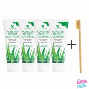 Pack x4 de pasta dental sin flúor Forever Bright con un cepillo de bambú de regalo