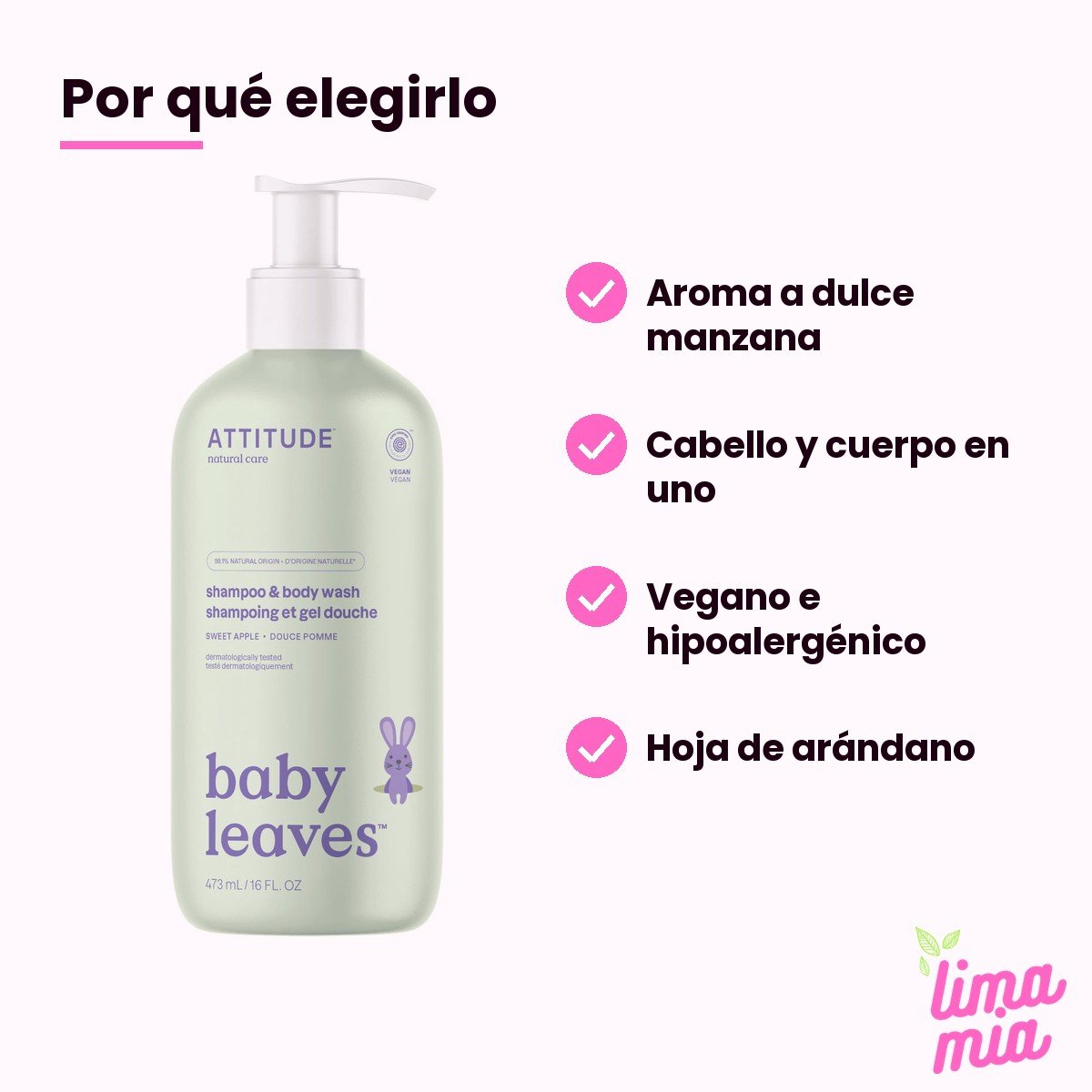 Shampoo para Bebé de Manzana y Gel de Baño 2 en 1: por qué elegirlo (aroma a dulce manzana, cabello y cuerpo en uno, vegano e hipoalergénico, hoja de arándano)