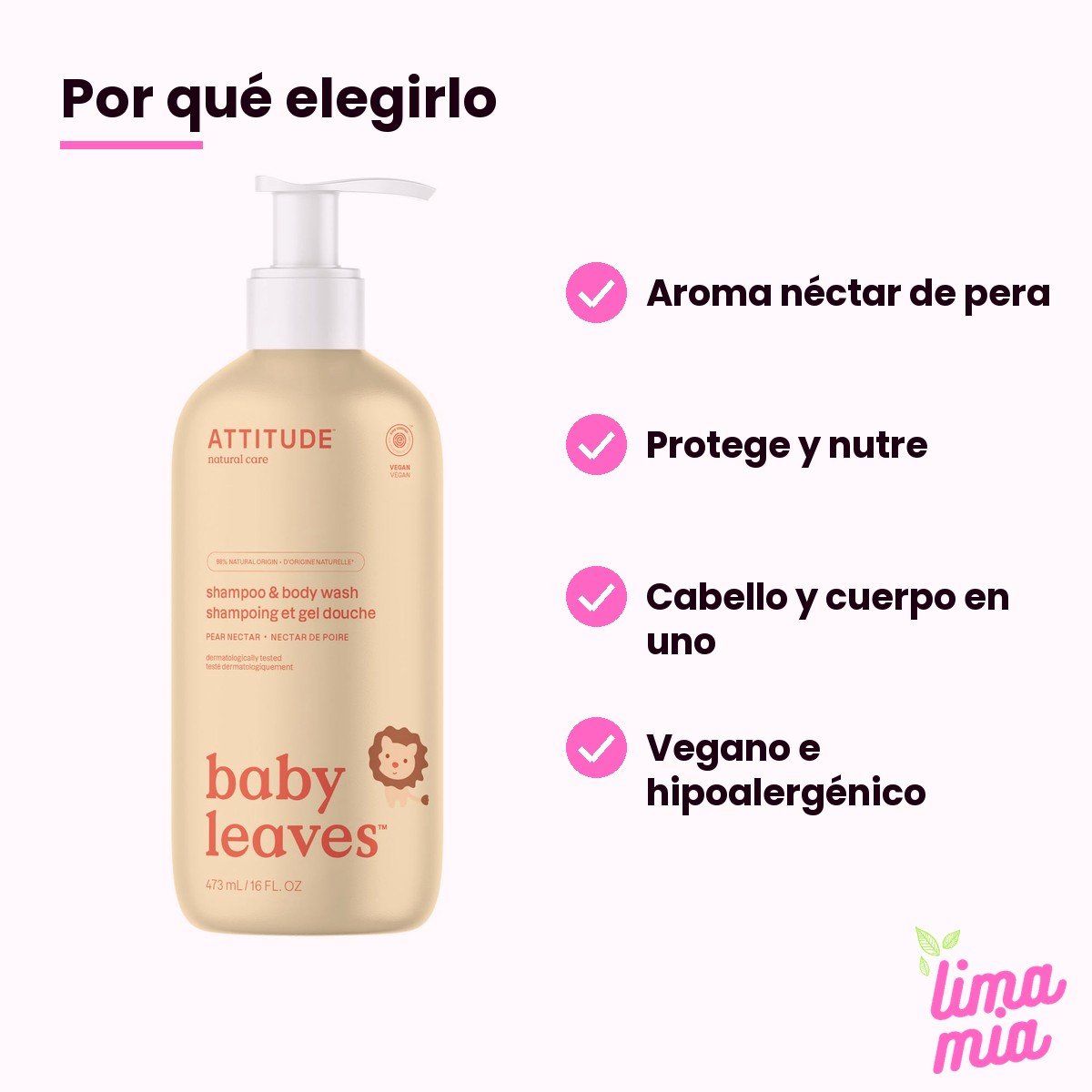 Shampoo para Bebé de Pera y Gel de Baño 2 en 1: por qué elegirlo (aroma néctar de pera, protege y nutre, cabello y cuerpo en uno, vegano e hipoalergénico)