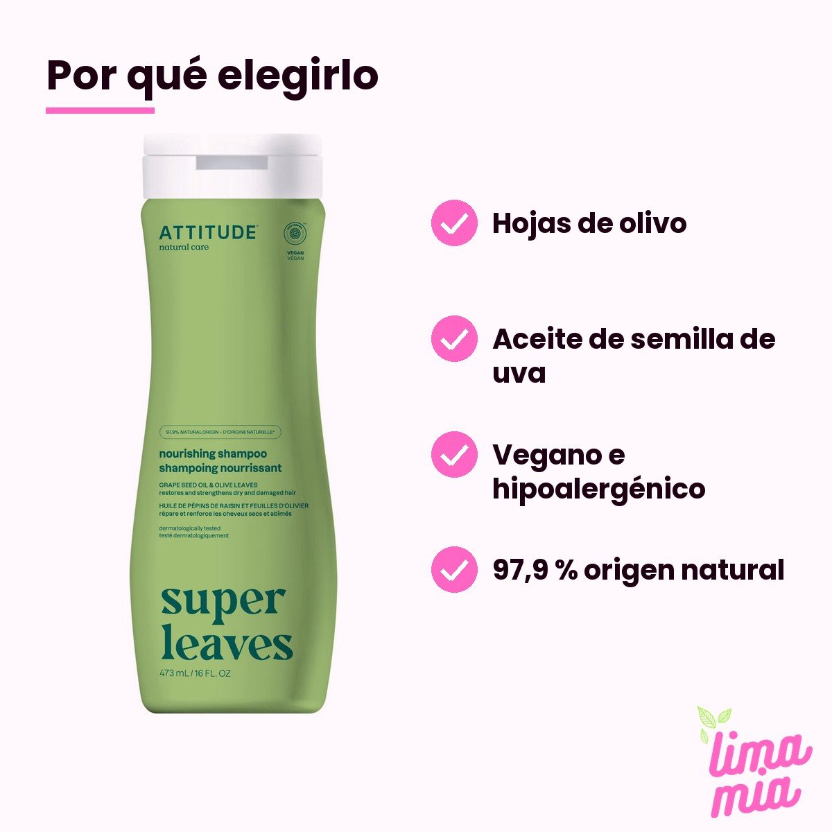 Shampoo para Cabello Dañado Nutre y Fortalece Olivo y Aceite de Uva: por qué elegirlo (hojas de olivo, aceite de semilla de uva, vegano e hipoalergénico, 97,9 % origen natural)