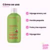 Shampoo para Niños de Sandía y Coco 2 en 1: cómo se usa (enjuaga arena y sal, porción pequeña, frota y haz espuma, enjuaga bien)
