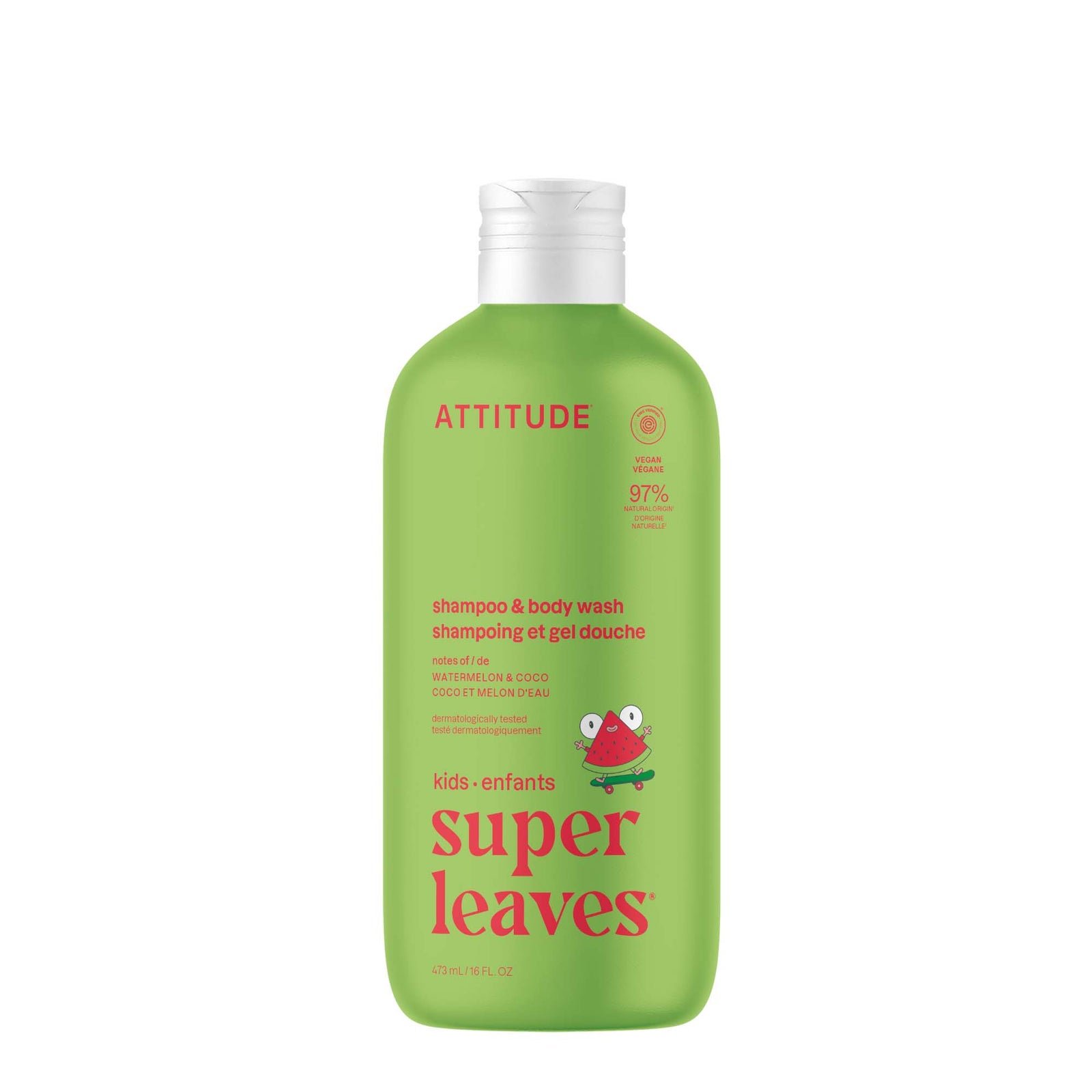 Shampoo para niños de sandía y coco ATTITUDE sandía y coco, 473 ml