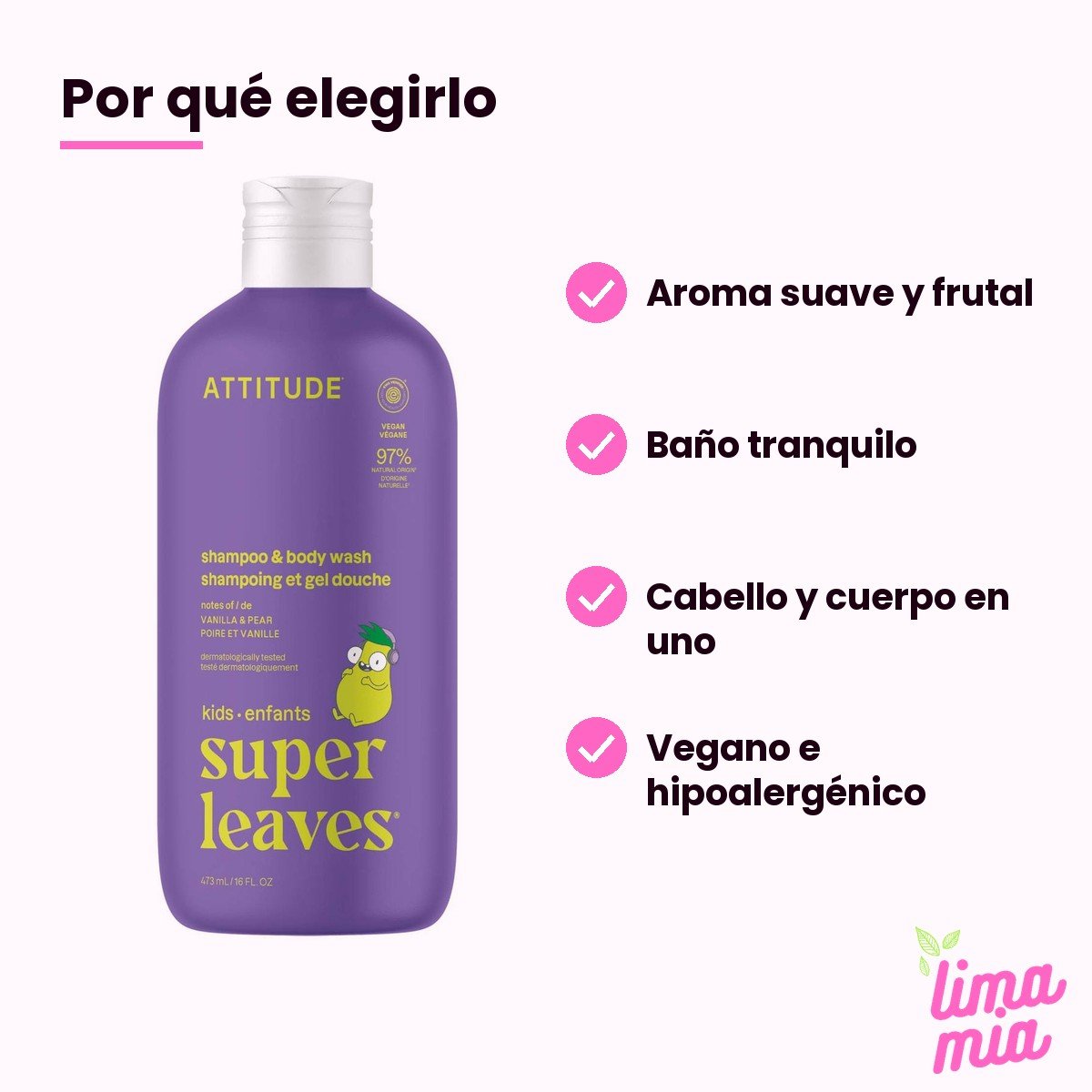 Shampoo para Niños de Vainilla y Pera 2 en 1: por qué elegirlo (aroma suave y frutal, baño tranquilo, cabello y cuerpo en uno, vegano e hipoalergénico)