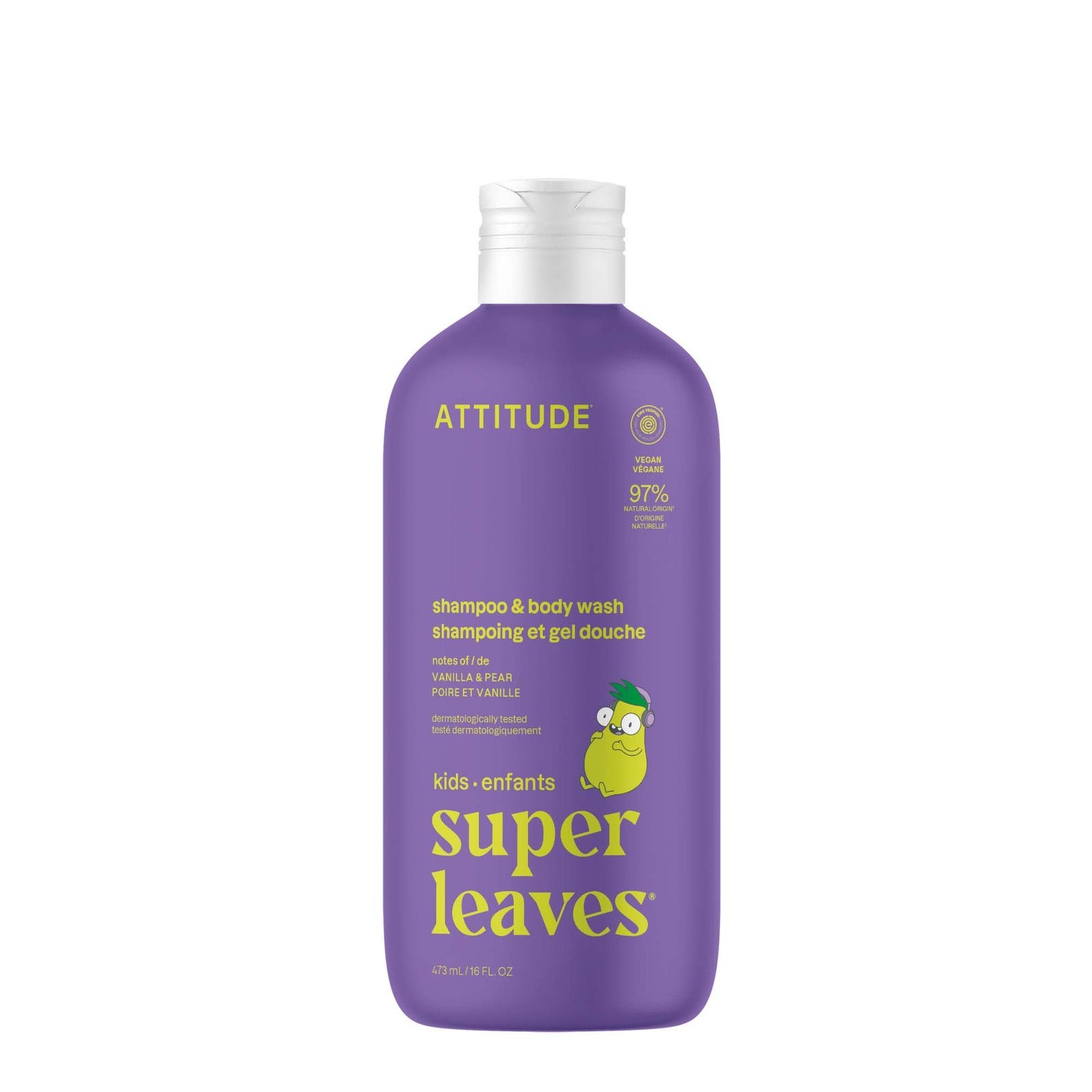 Shampoo para niños de vainilla y pera ATTITUDE vainilla y pera, 473 ml