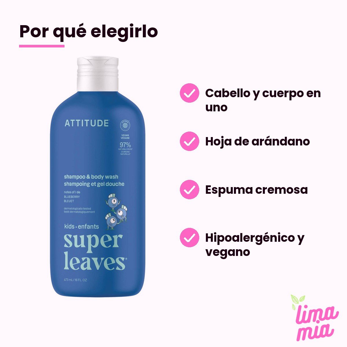 Shampoo para Niños y Gel de Baño 2 en 1 Arándanos: por qué elegirlo (cabello y cuerpo en uno, hoja de arándano, espuma cremosa, hipoalergénico y vegano)